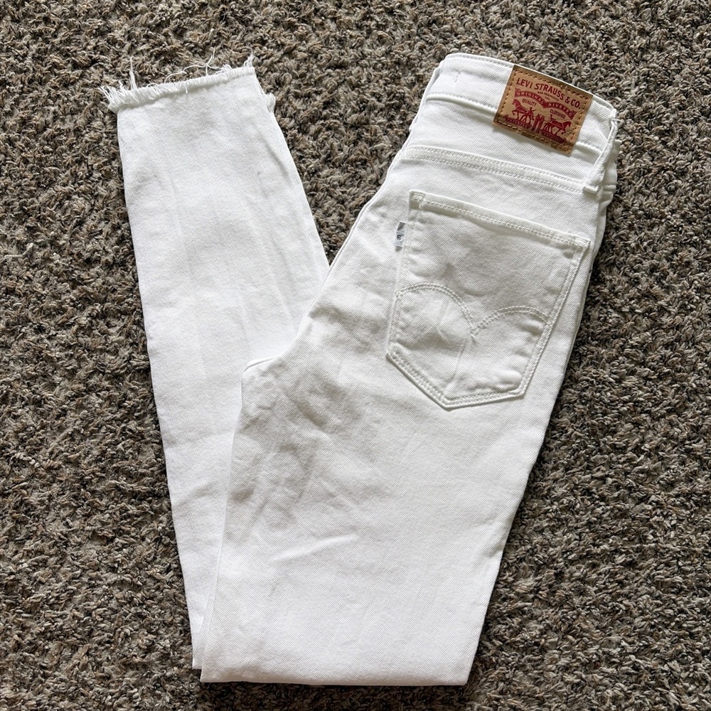 Levi's 721 High Rise Skinny Ankle Jeans White Denim Size 24 Distressed